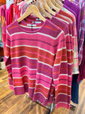 Chloe Stripe Merino/Cotton Crew - Pink