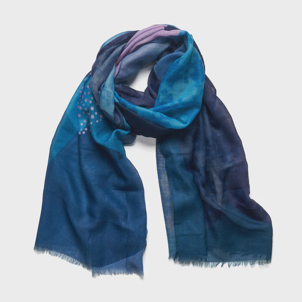 Block Floral Scarf - Blue