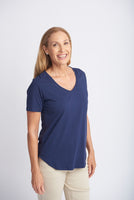 V Neck  Cotton Tee - Navy