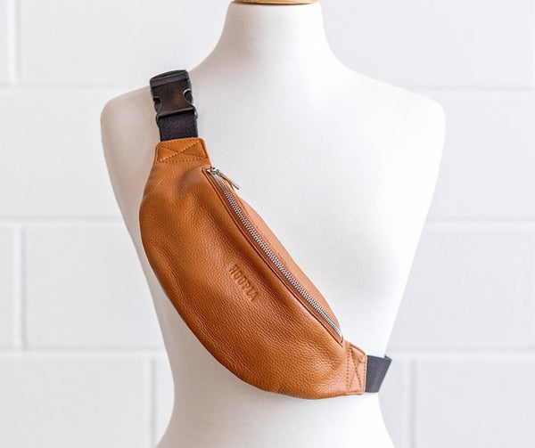 Leather Crossbody Bum Bag - Tan