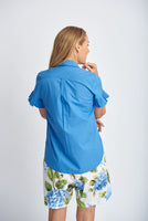 Cotton Ruffle Sleeve Blouse - Regatta Blue