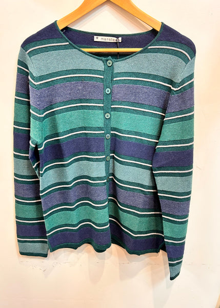 Delia Stripe Eco Cardigan - Green