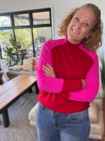 Colour Block Trim Pullover - Red/Fuchsia