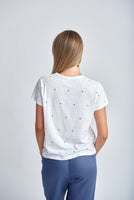 Embroidered Tee - White/Deep Blue