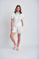 Shirt with Frill Embroidery - White