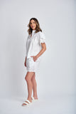 Shirt with Frill Embroidery - White