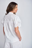 Shirt with Frill Embroidery - White