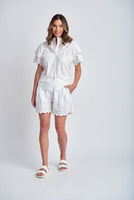 Shirt with Frill Embroidery - White