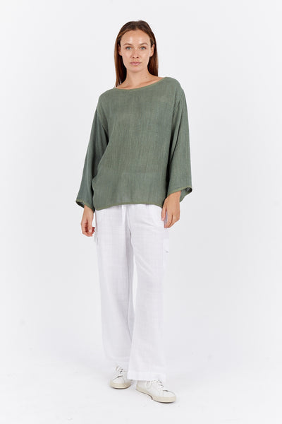 Nadia Long Sleeve Hessian Top - Sage Leaf