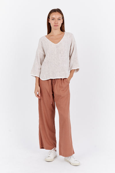 Aroma Cotton Hessian 3/4 Sleeve Top - Calico