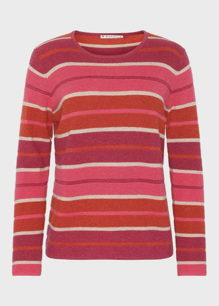 Chloe Stripe Merino/Cotton Crew - Pink