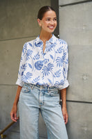 Boyfriend Linen Shirt - Feuilles Mer Blue