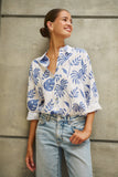 Boyfriend Linen Shirt - Feuilles Mer Blue