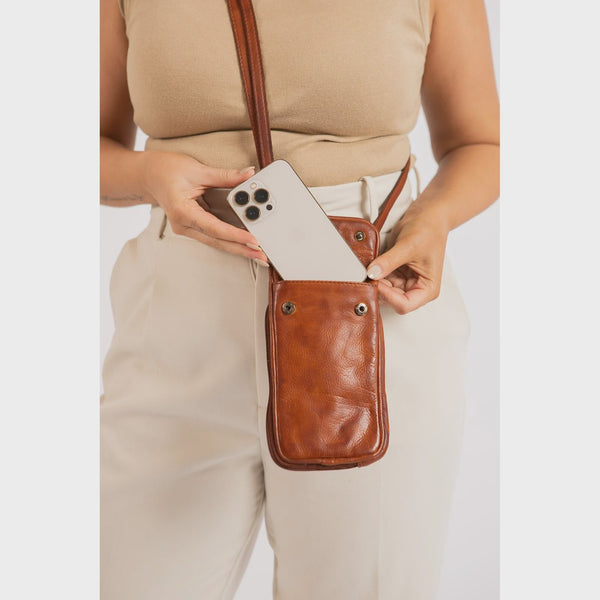 Leather Phone Bag - Elk Cognac