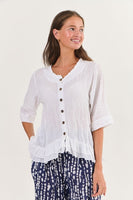 Cotton Button Front Top - White