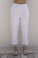 7/8 Flat Front Elastic Pants - White