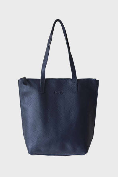 Leather Small Zip Tote - Navy