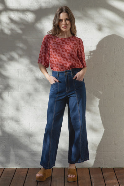 Denim High Waist Pants - Vintage Wash