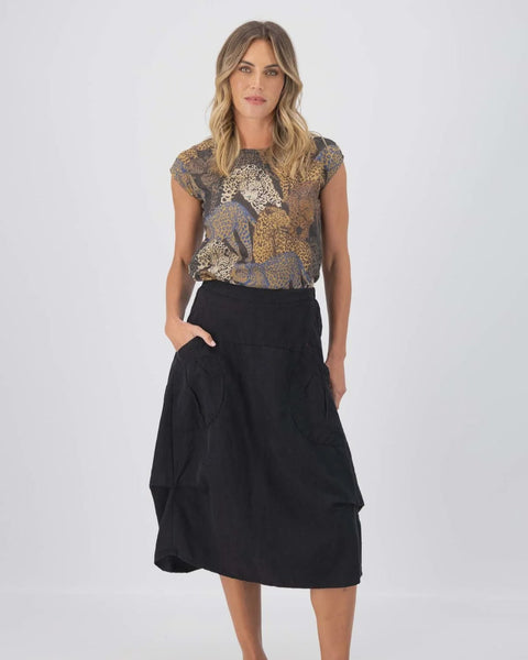 Milwaukee Fiesta Skirt - Black in Slub Linen